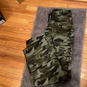 PrettyLittleThing Shape Khaki Camo Print detail wide leg cargo pants